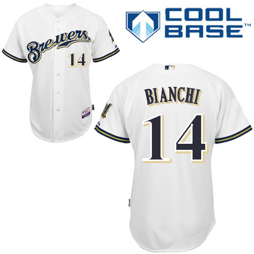 Jeff Bianchi #14 MLB Jersey-Milwaukee Brewers Men's Authentic Home White Cool Base Baseball Jersey